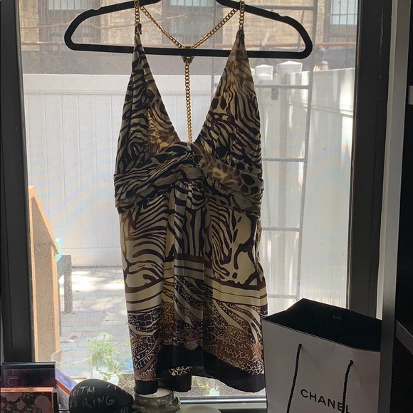 NWOT SKY Brand Gold Chain Animal Print Halter Top - Picture 4 of 7
